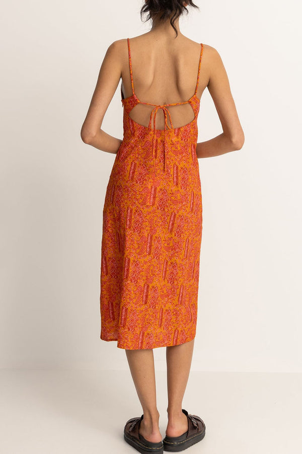 Orange Adia Paisley Bias Cut Midi Dress