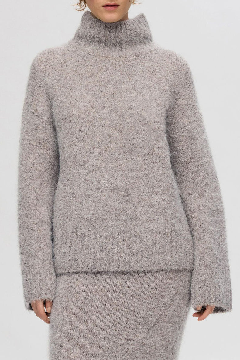 Steel Gray Gabella Knit High Neck Pullover