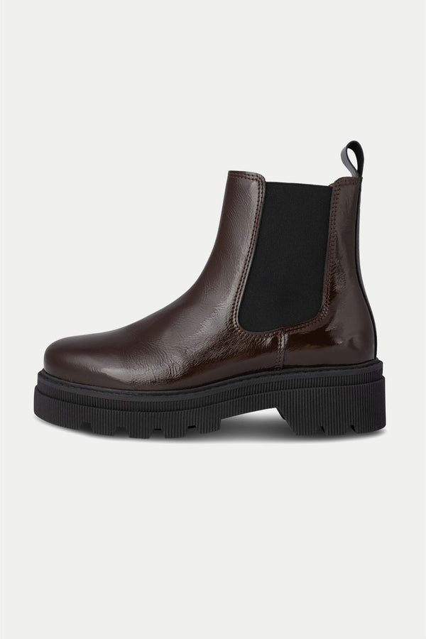 Chocolate Sanna Patent Chelsea Boot