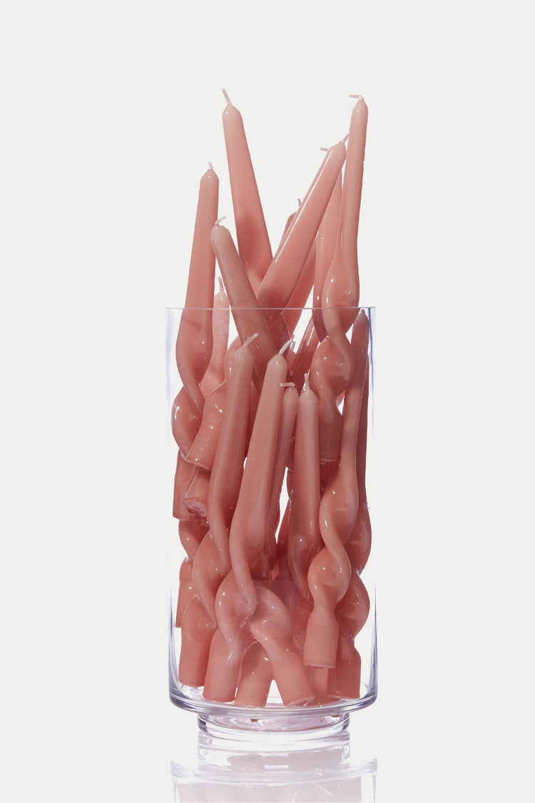 Plaster Pink Twist Taper Candles - Pack of 3