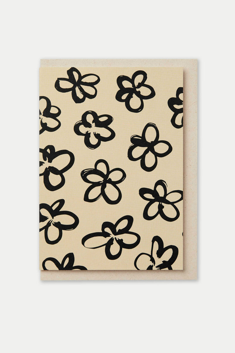 Kinshipped Beige and Black Handrawn Flower Notecard 