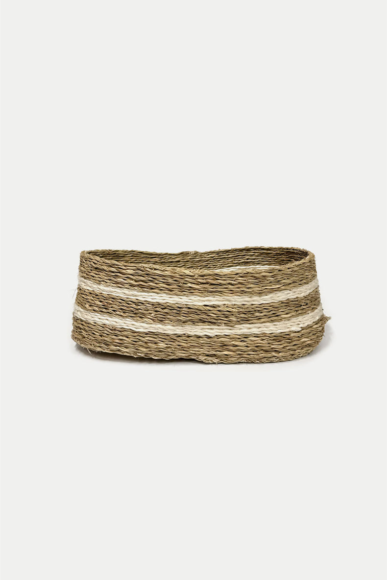 Gone Rural White & Smoke Stripe Oval Bread Basket 