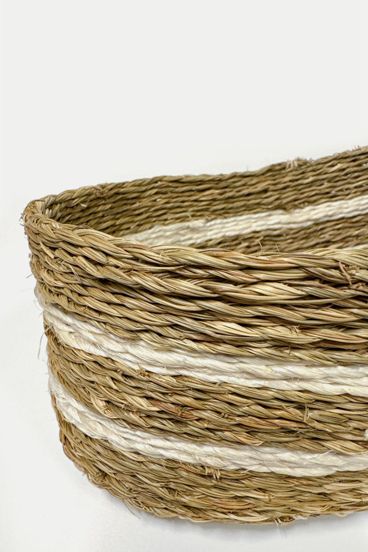 Gone Rural White & Smoke Stripe Oval Bread Basket 