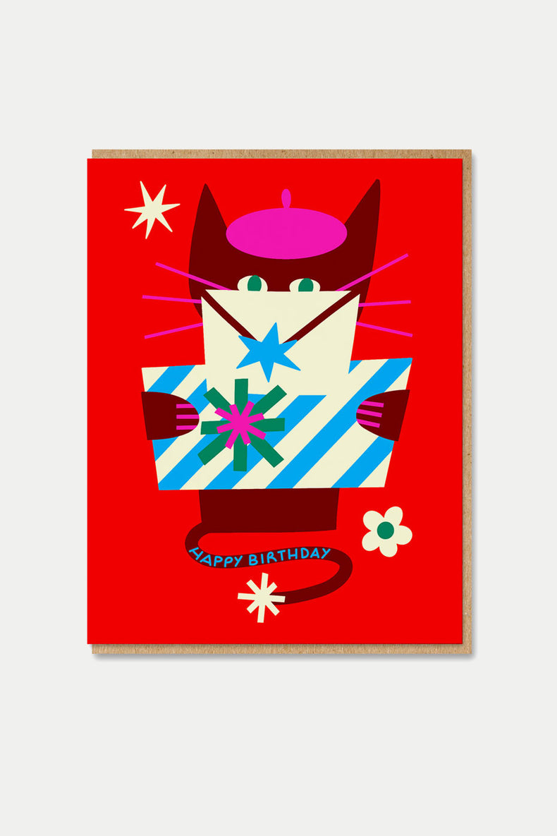 F&L Beret Birthday Cat Card