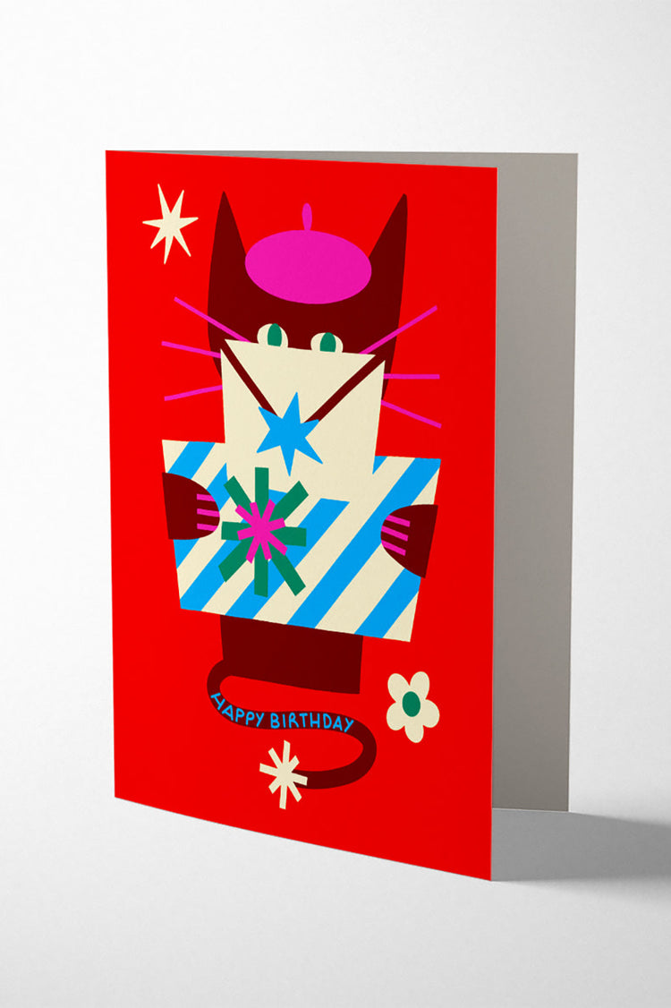 F&L Beret Birthday Cat Card