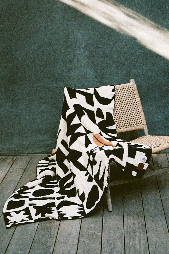 Black Upton Plush Knit Throw Blanket