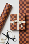 Kinshipped Cinnamon Dark Brown Checkerboard Gift Wrap 