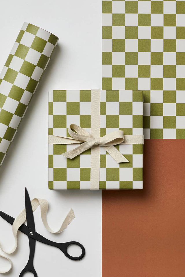 Kinshipped Green Checkerboard and Cinnamon Gift Wrap 