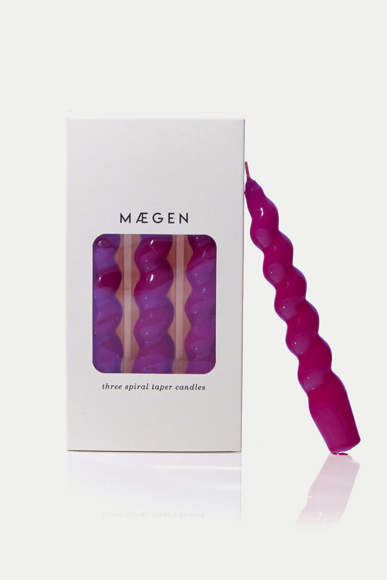 MÆGEN Magenta Spiral Taper Candles - Pack of 3 
