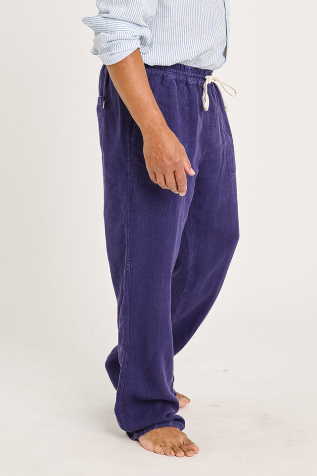 Navy Linen Lemos Beach Trousers