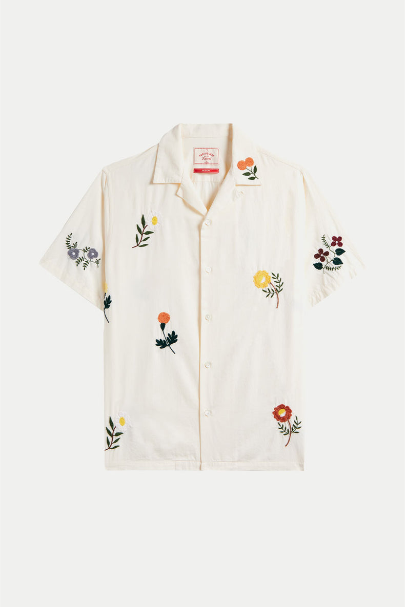 Ecru Embroidery Flowers Shirt