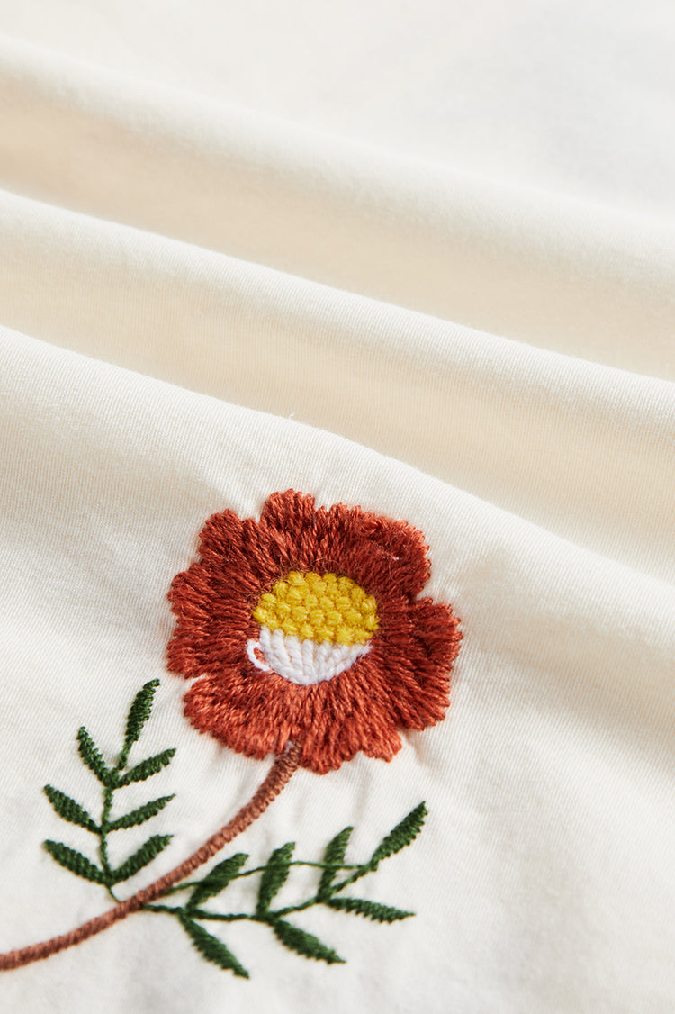 Ecru Embroidery Flowers Shirt