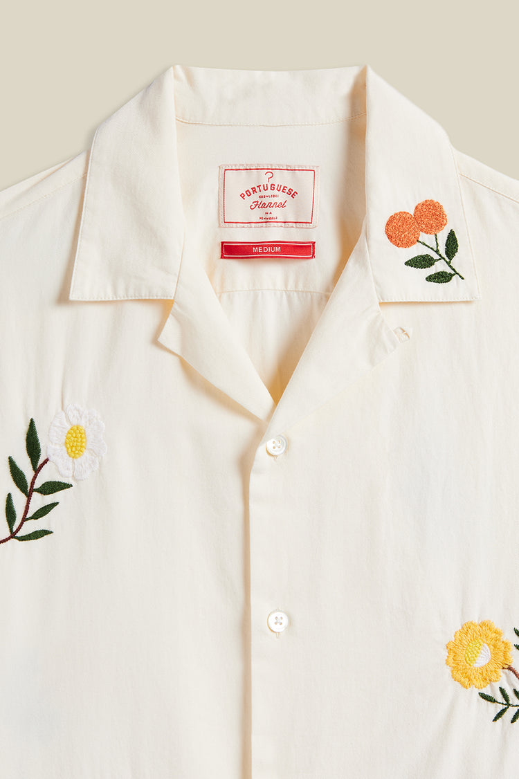 Ecru Embroidery Flowers Shirt