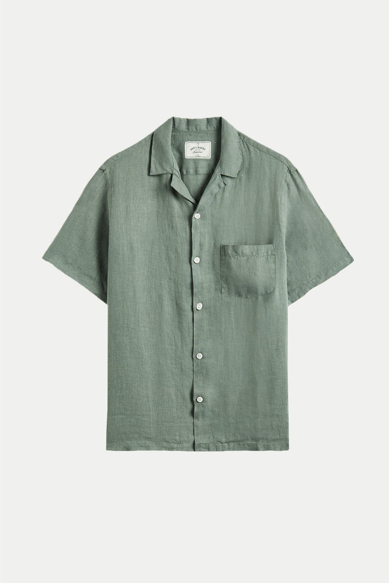 Dry Green Linen Camp Collar Shirt