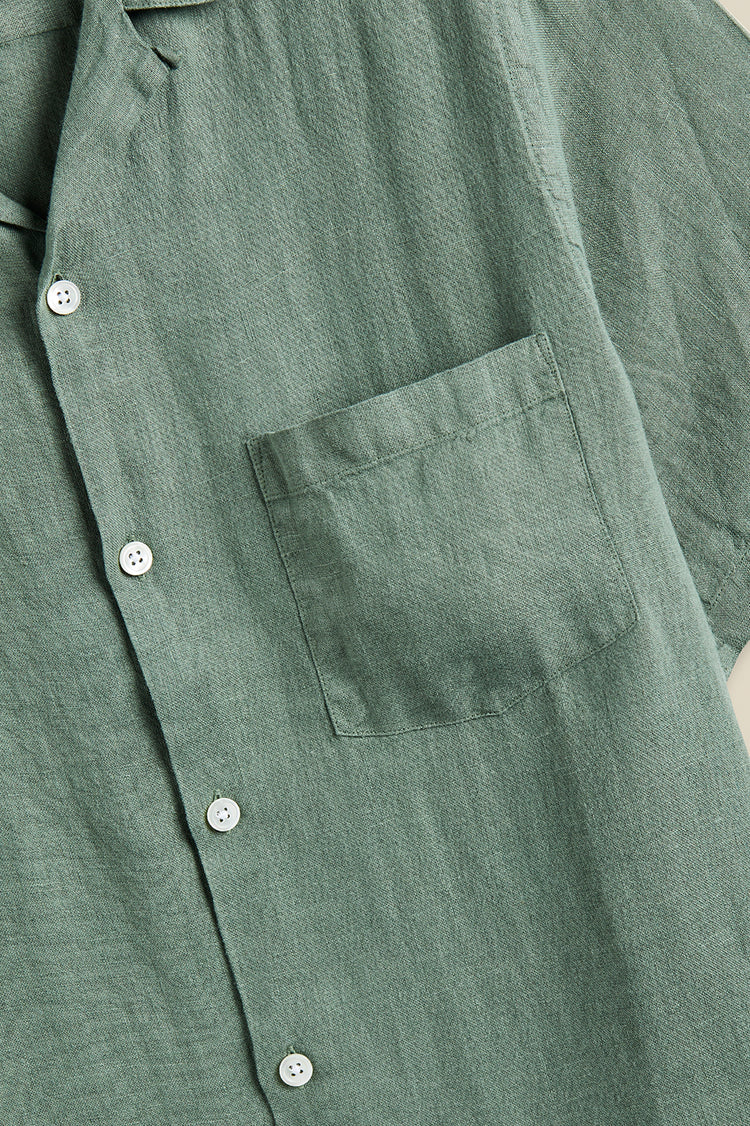 Dry Green Linen Camp Collar Shirt