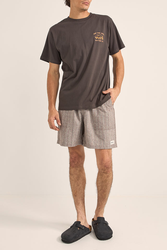 Brown Linen Stripe Fatigue Jam Shorts