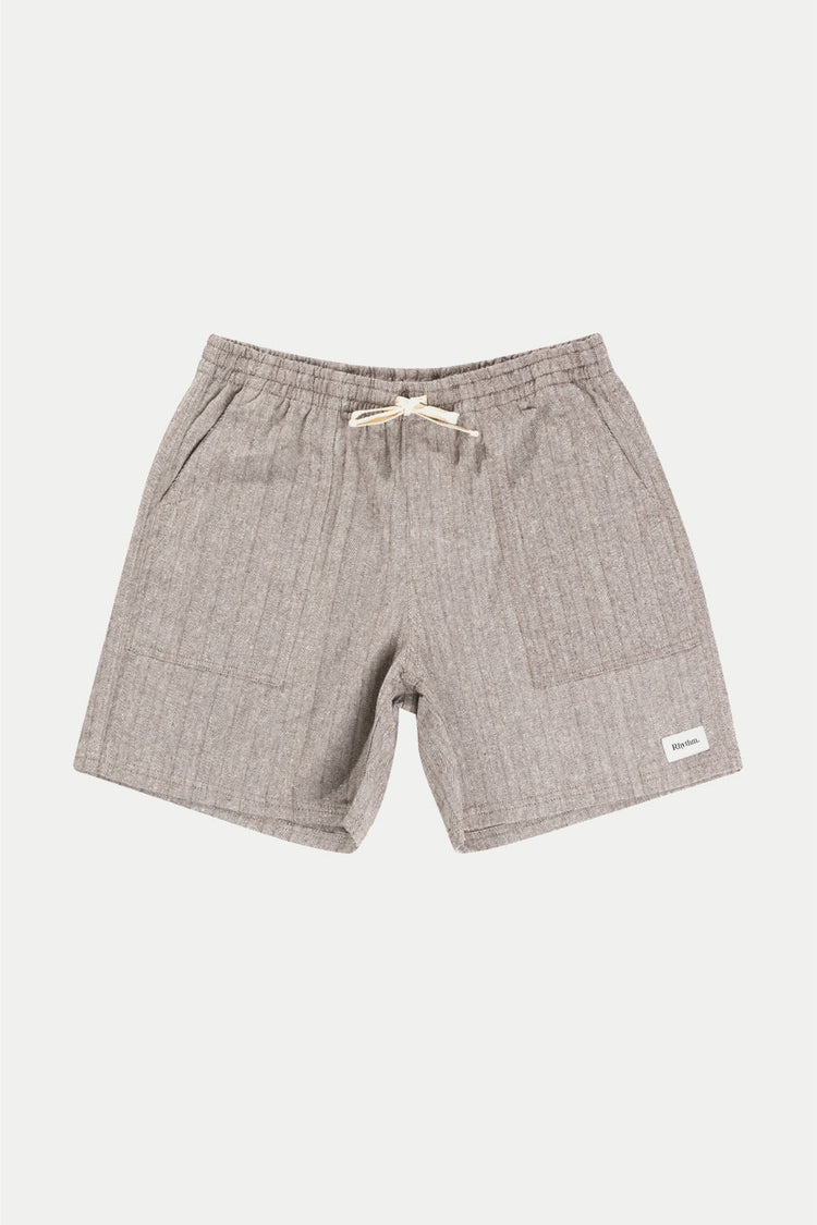 Brown Linen Stripe Fatigue Jam Shorts