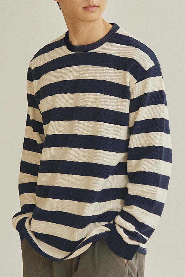 Navy Stripe Waffle Sweat