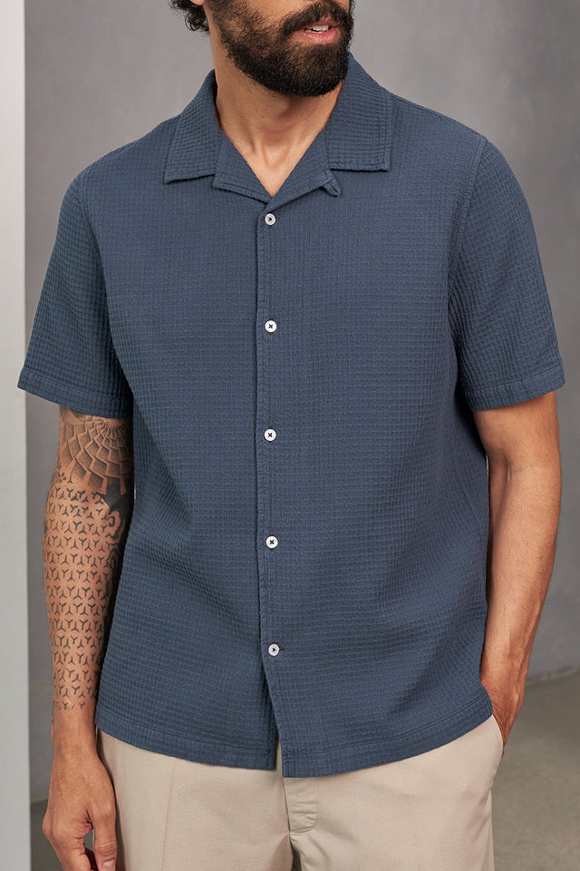 Blue Eco Crepe Kuno Shirt