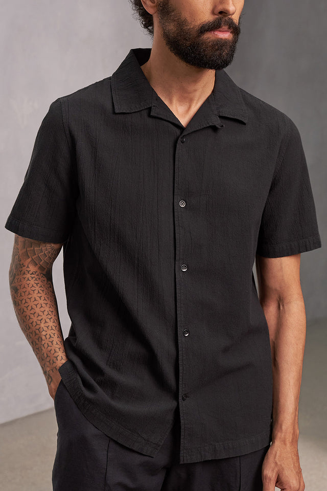 Black Eco Crinkle Kuno Shirt