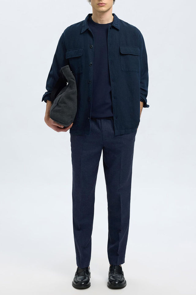 Selected Homme Dark Navy Malik Sun Linen Blend Trousers 