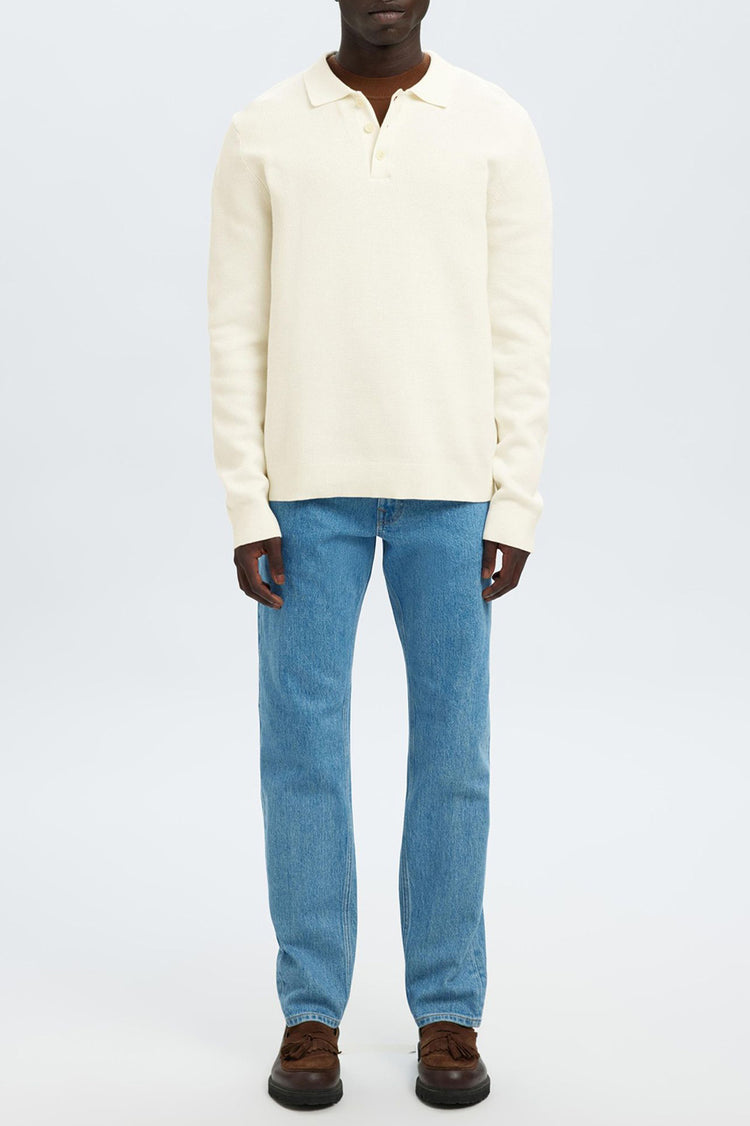 Selected Egret Dane Structured Knit Polo Shirt 