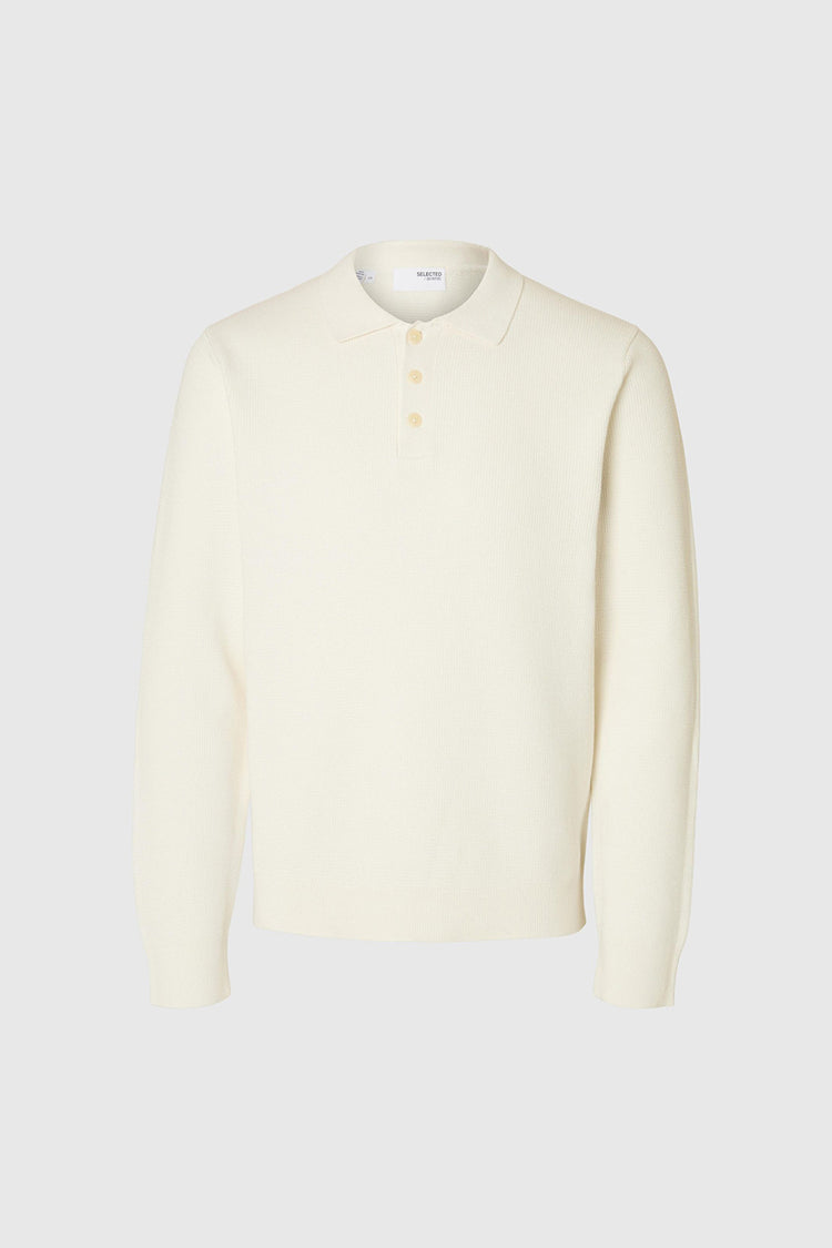 Selected Egret Dane Structured Knit Polo Shirt 