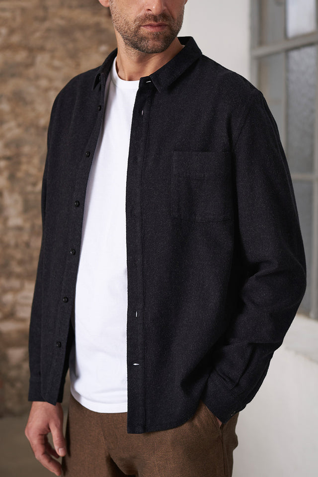 About Companions Melange Black Eco Flannel Simon Shirt 
