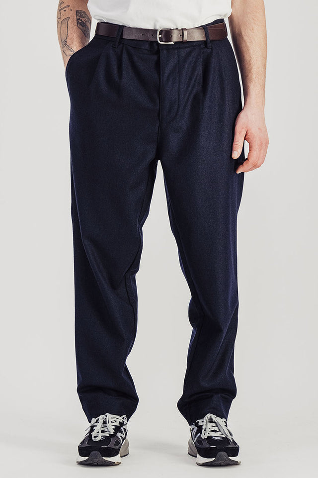 Parages Navy Double Pleats Flannel Pants 