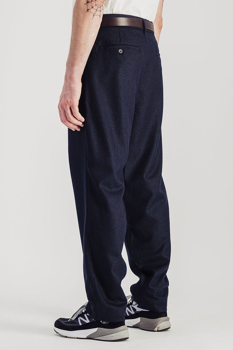 Parages Navy Double Pleats Flannel Pants 