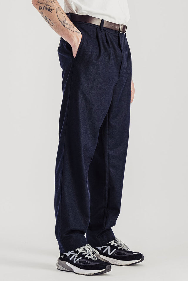 Parages Navy Double Pleats Flannel Pants 