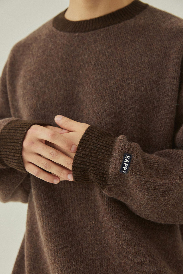 Brown Ringer Round Wool Knit