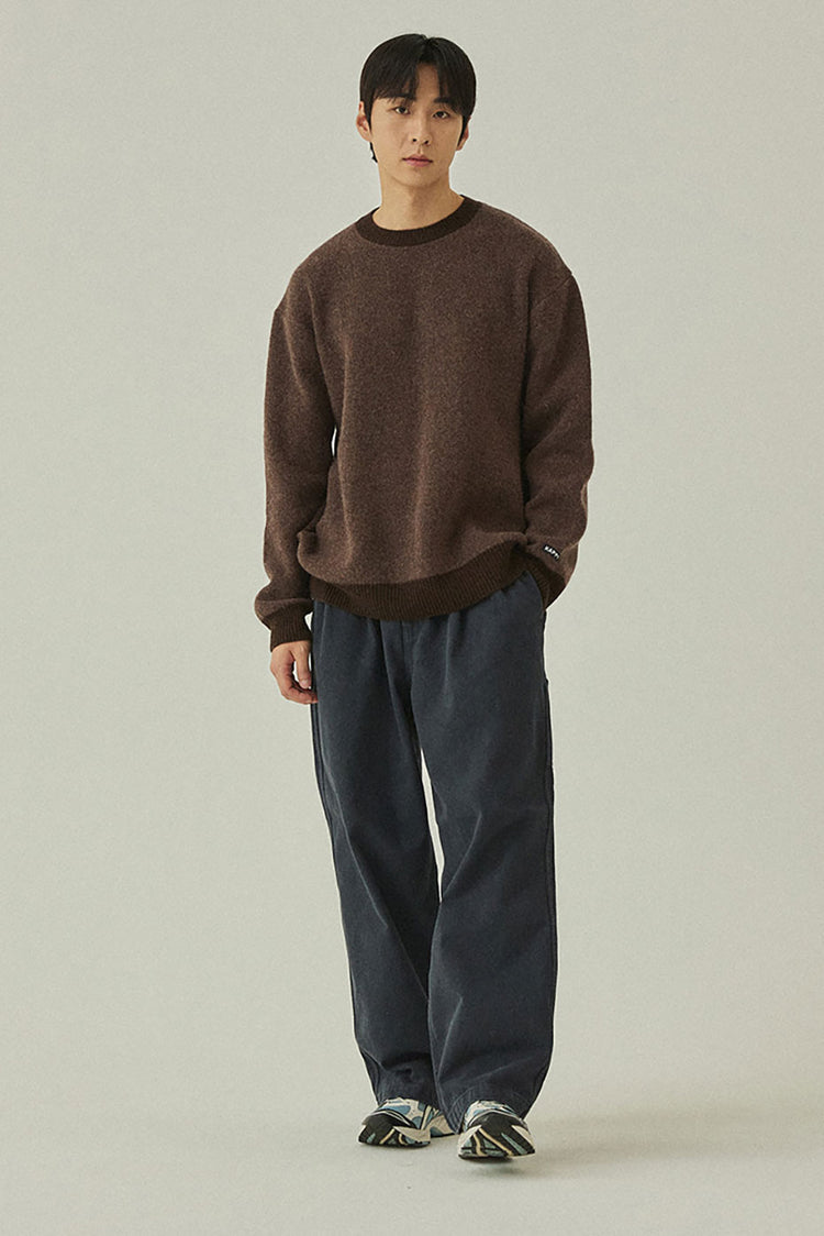 Brown Ringer Round Wool Knit
