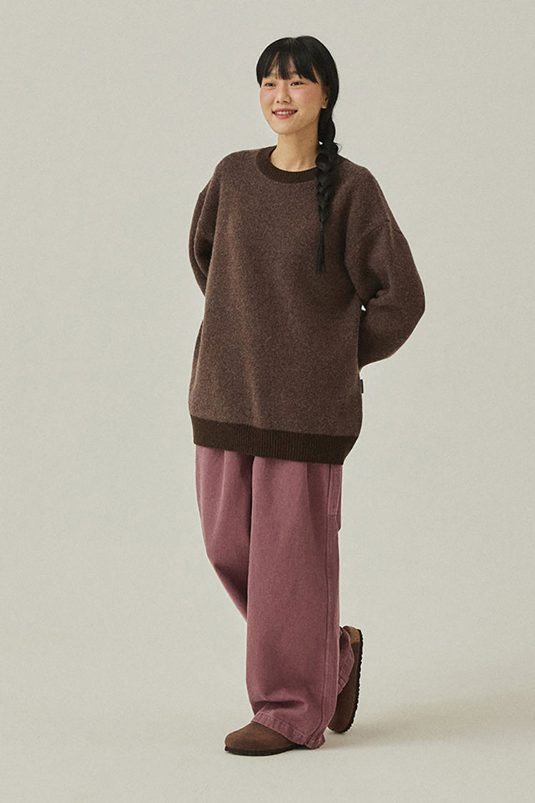Brown Ringer Round Wool Knit