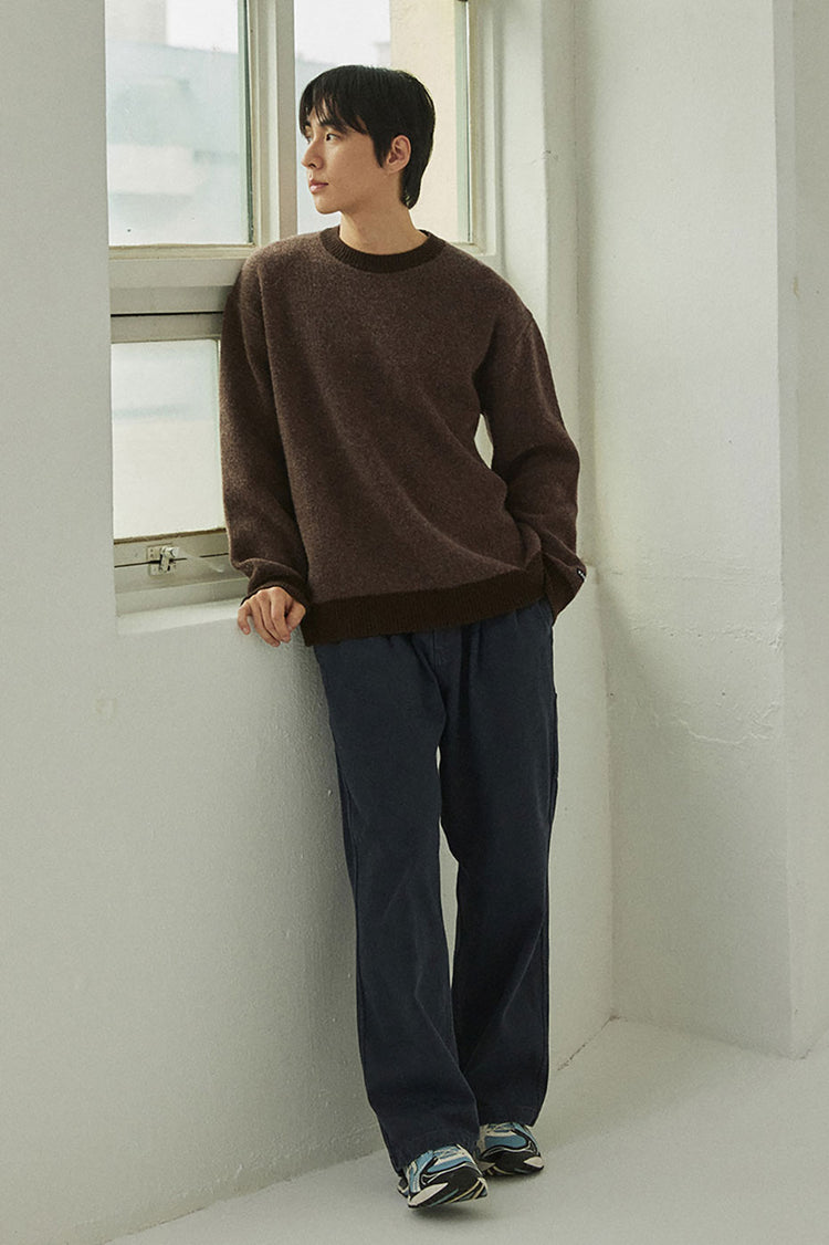 Brown Ringer Round Wool Knit