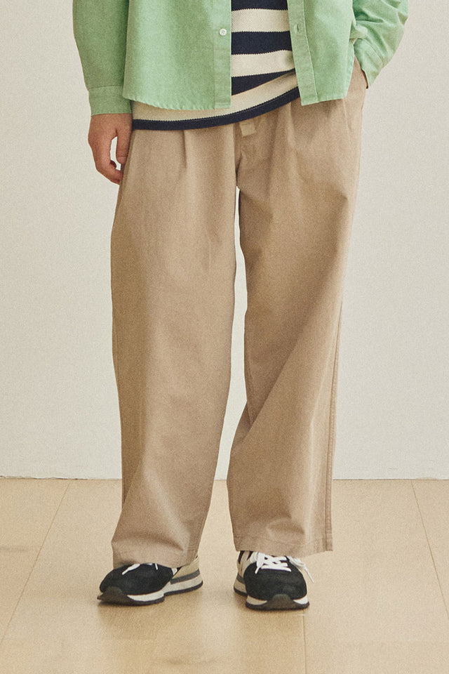 Beige Two Tuck Wide Pants