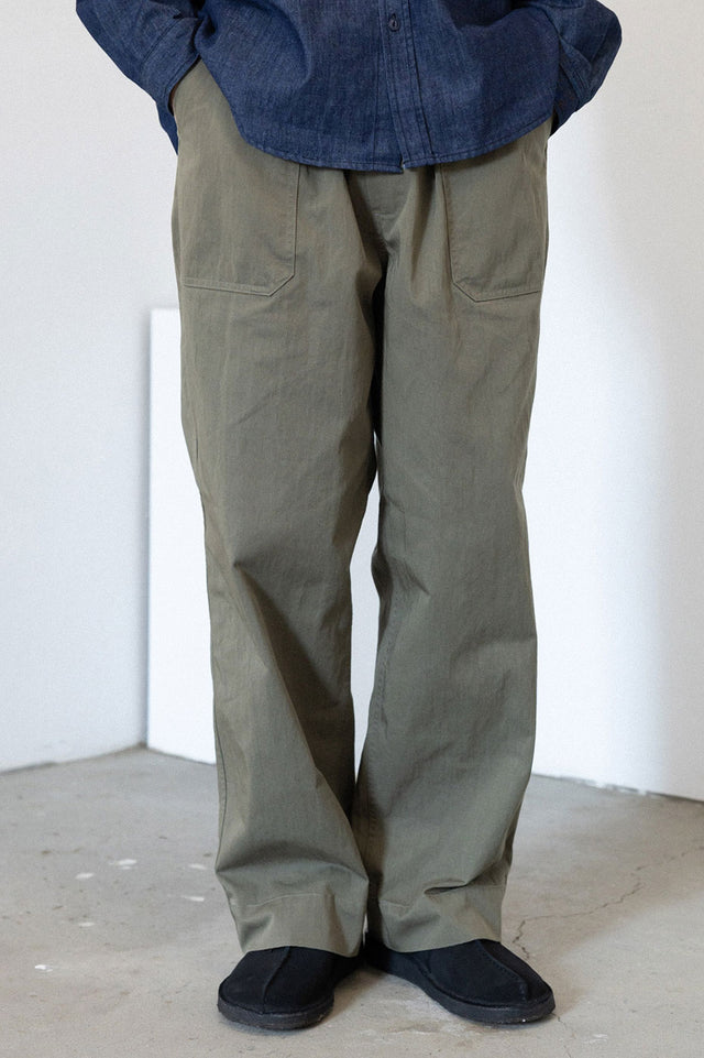 Khaki One Tuck Wide Fatigue Pants