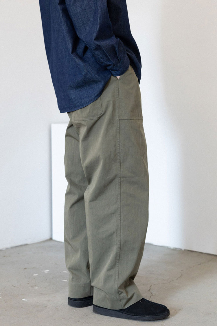 Khaki One Tuck Wide Fatigue Pants