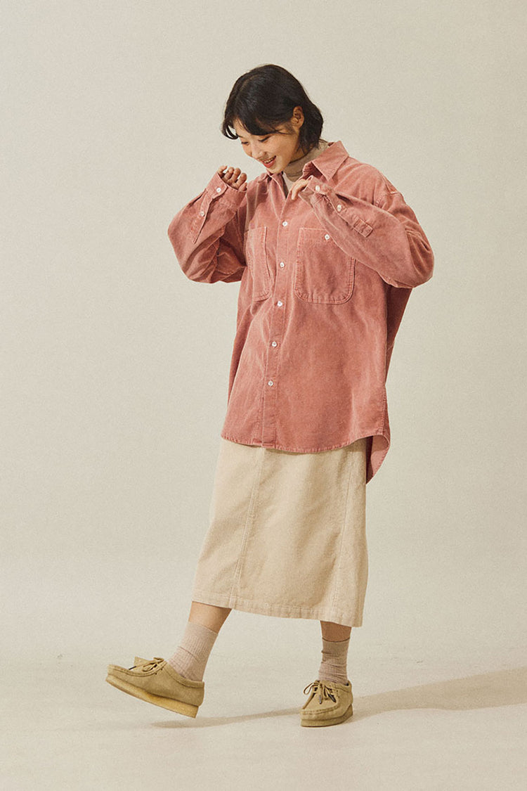 Cream Corduroy Fatigue Skirt