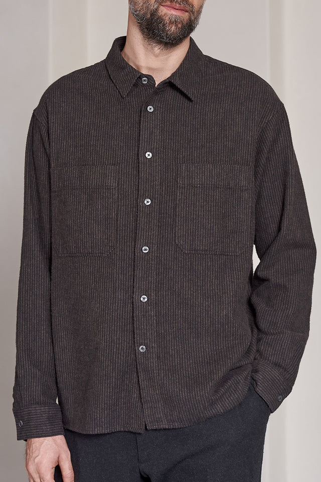 About Companions Striped Brown Eco Flannel Dario Shirt 