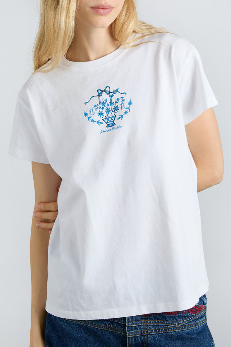 White Flower Basket Shrunken Tee