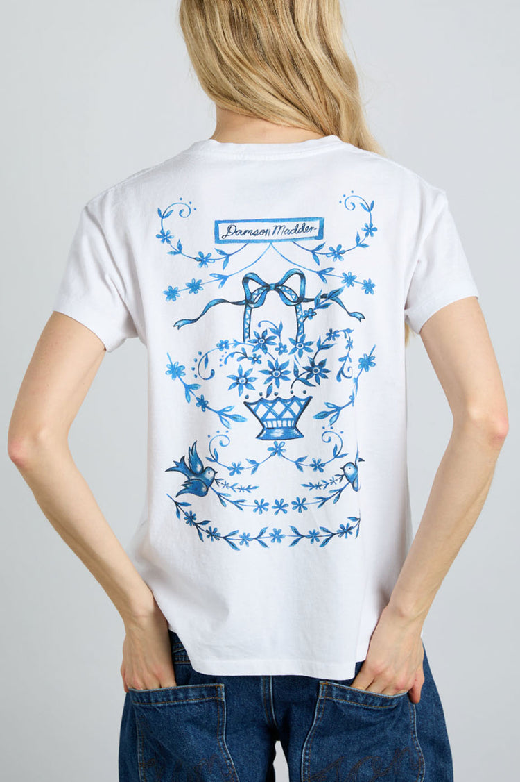 White Flower Basket Shrunken Tee