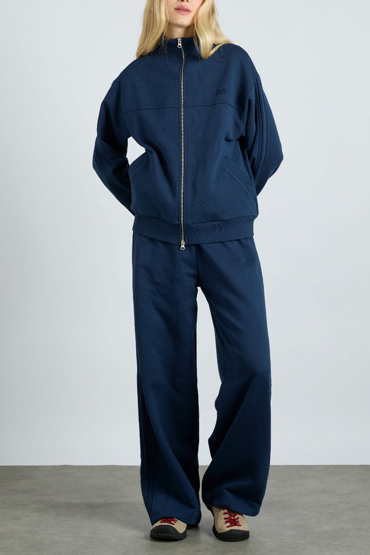 Navy Andie Zip Hoodie With Crochet Stripe