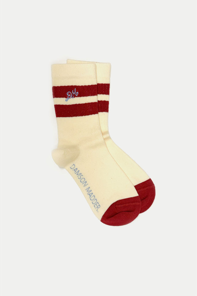 Cream Red Sporty Socks