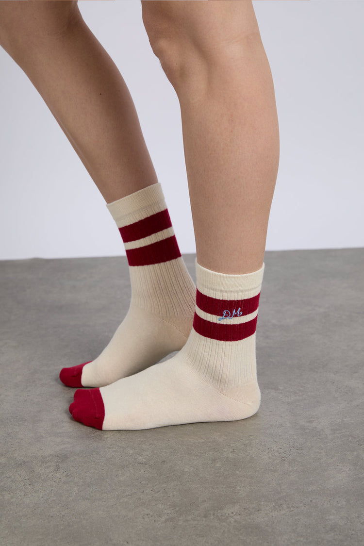 Cream Red Sporty Socks