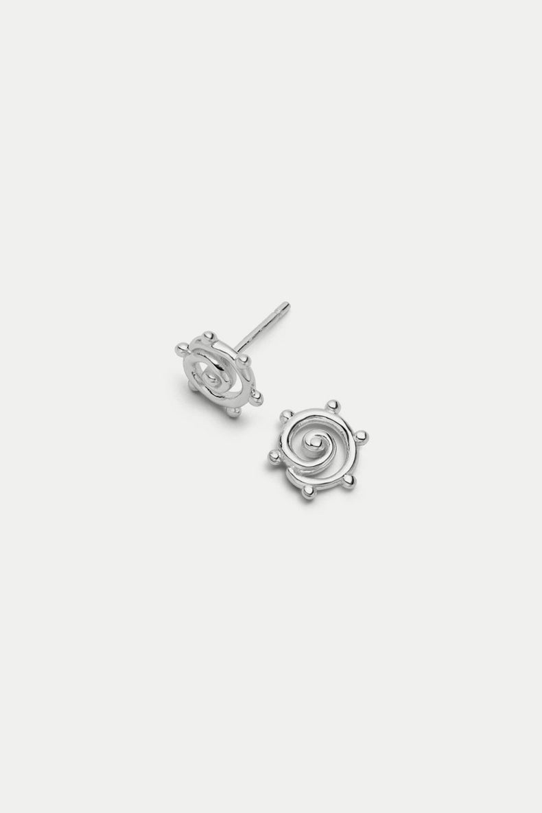 Silver Spiral Sun Mini Stud Earrings