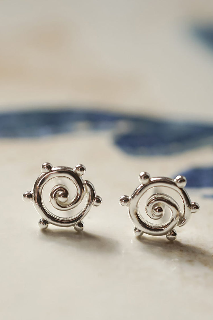 Silver Spiral Sun Mini Stud Earrings