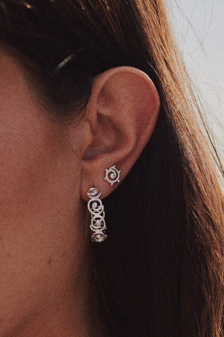 Silver Spiral Sun Mini Stud Earrings