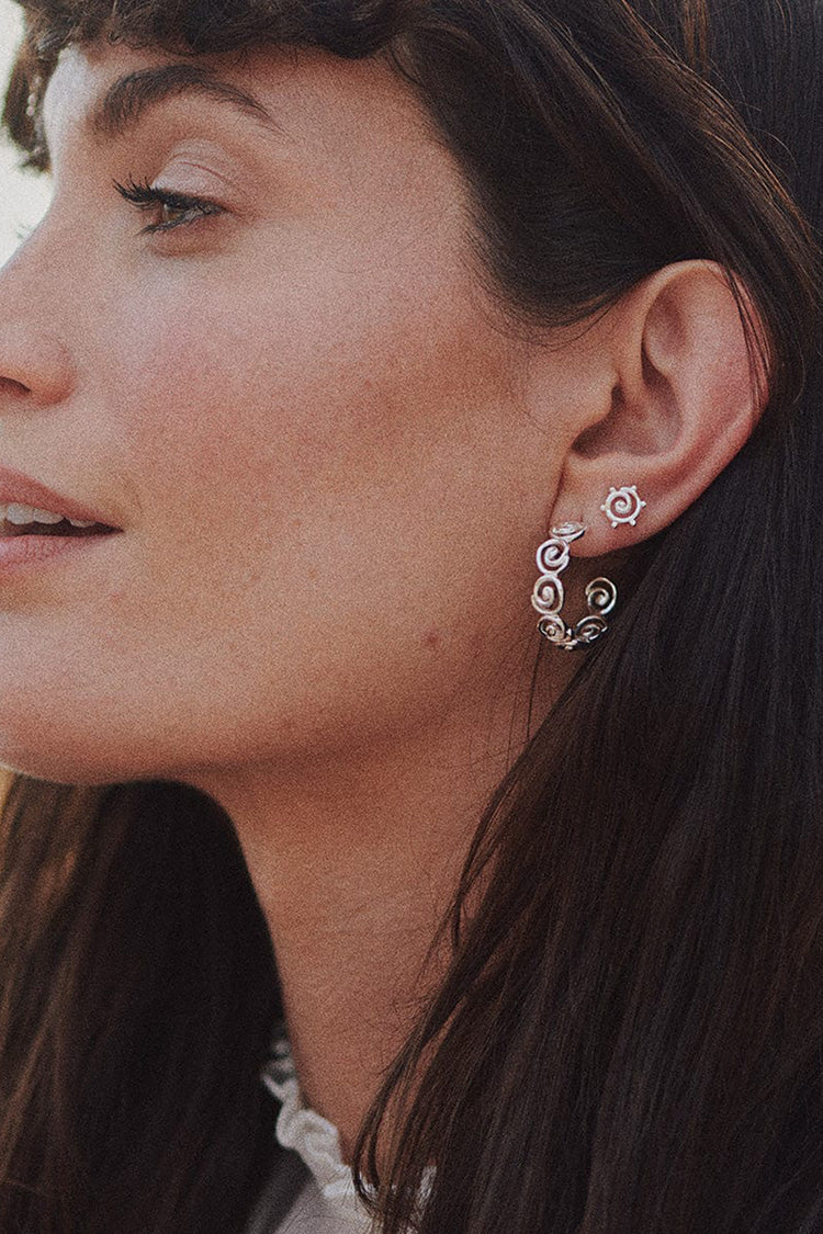 Silver Spiral Sun Mini Stud Earrings