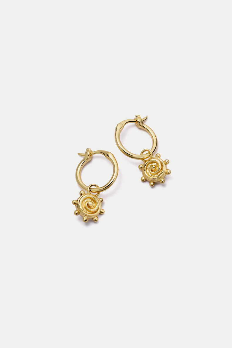 Daisy London Gold Plated Spiral Sun Charm Earrings 